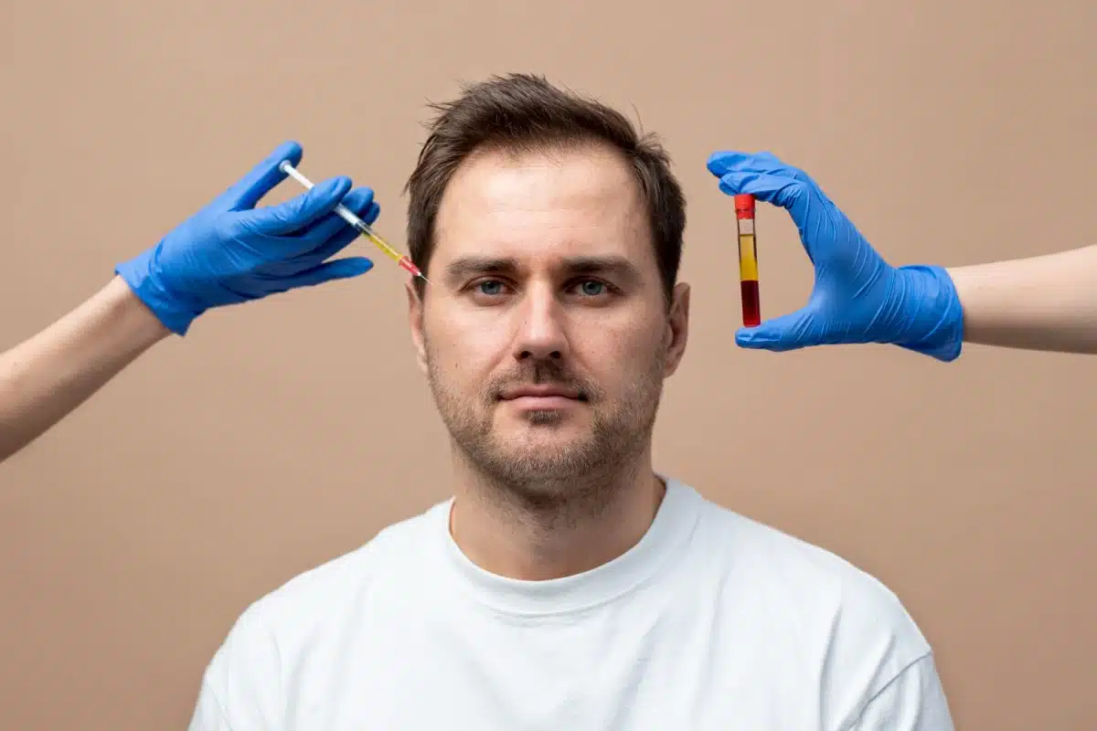 man preparing for prp injection